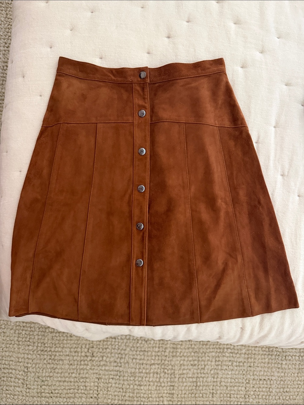 Suede A-Line Button-Front Skirt - Brown